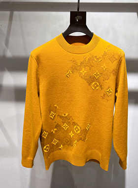 欧洲站2025新品加绒加厚修身圆领针织衫男士长袖设计师提花羊毛衫