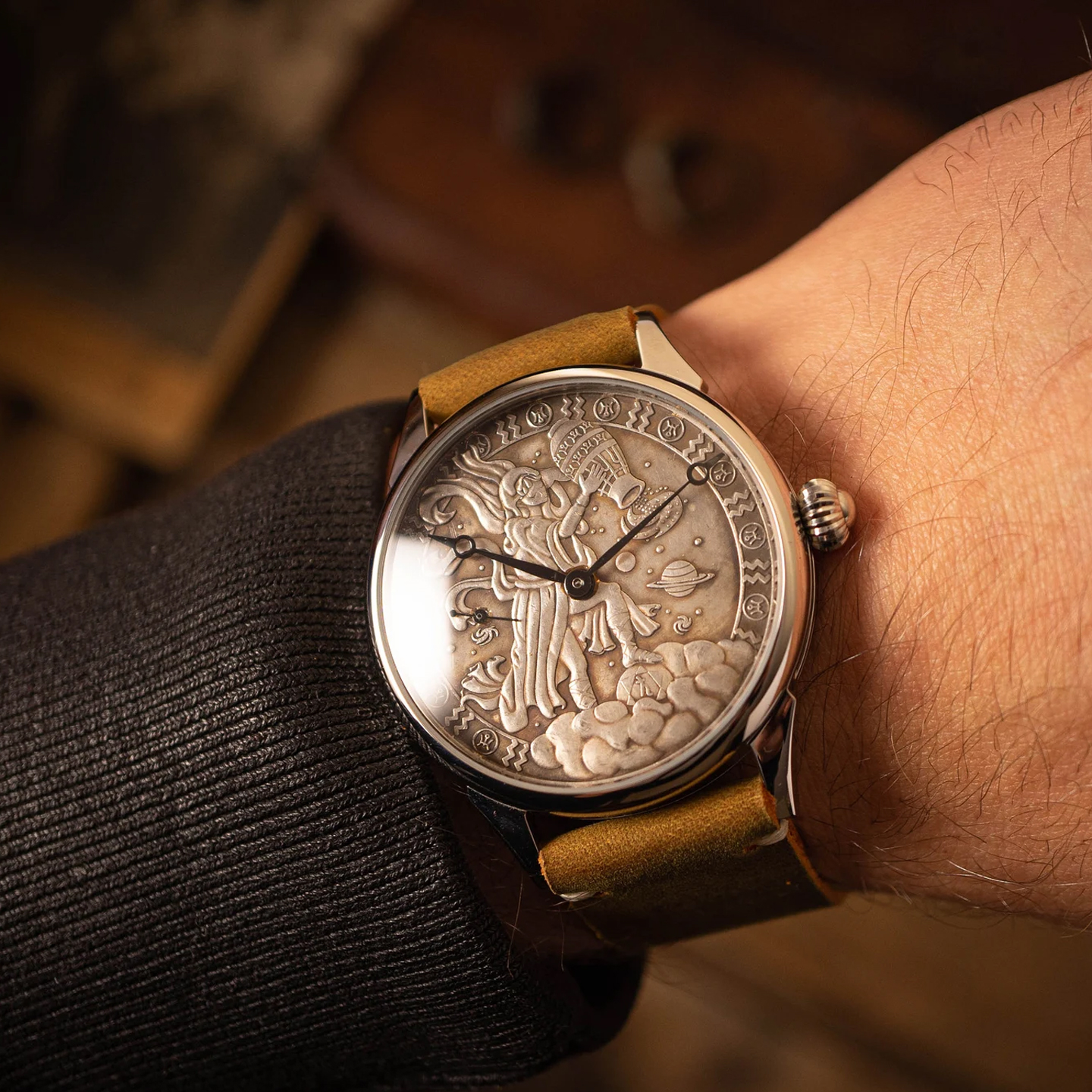 星座复古风机械男表水瓶座休闲