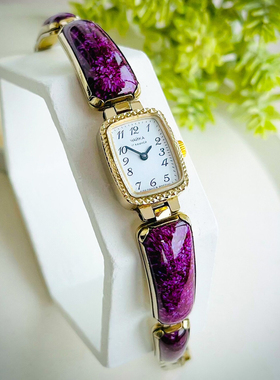 欧美复古机械紫色迷人手镯手链紫色月亮石女款腕表优雅苏联小表盘