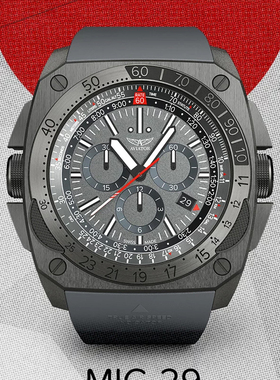 战斗机飞行员瑞士男表灰色大表盘石英计时深度防水游泳蓝宝石玻璃