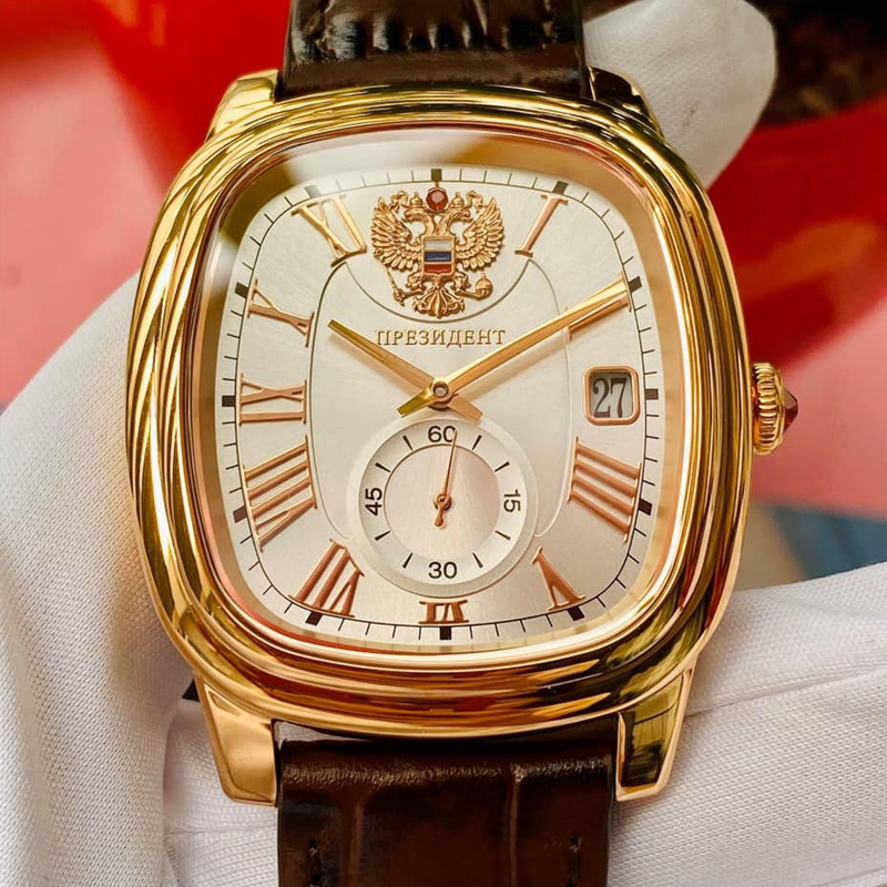 俄罗斯总统表双头鹰欧美男表镀金石英红宝石休闲商务poljot宝杰