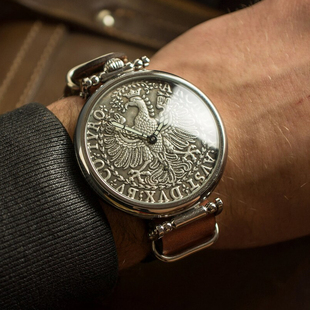 乌克兰复古鹰男表手动机械机芯夜光牛皮表带欧美古董硬币定制手表