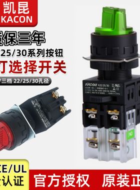韩国Kacon凯昆K22/K25/K30-47圆形带LED灯二位置选择开关24V/220V