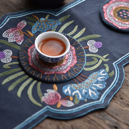 七彩莲座手工diy布艺棉麻绣花