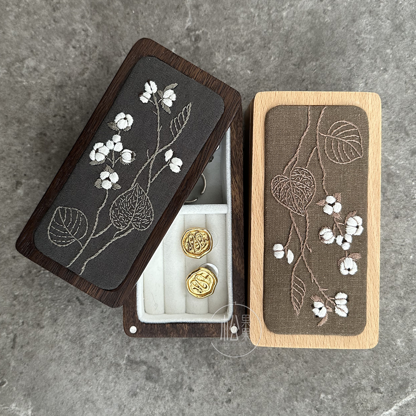 乌桕水墨风原木迷你首饰盒手工刺绣材料包DIY趣味绣花实木收纳盒