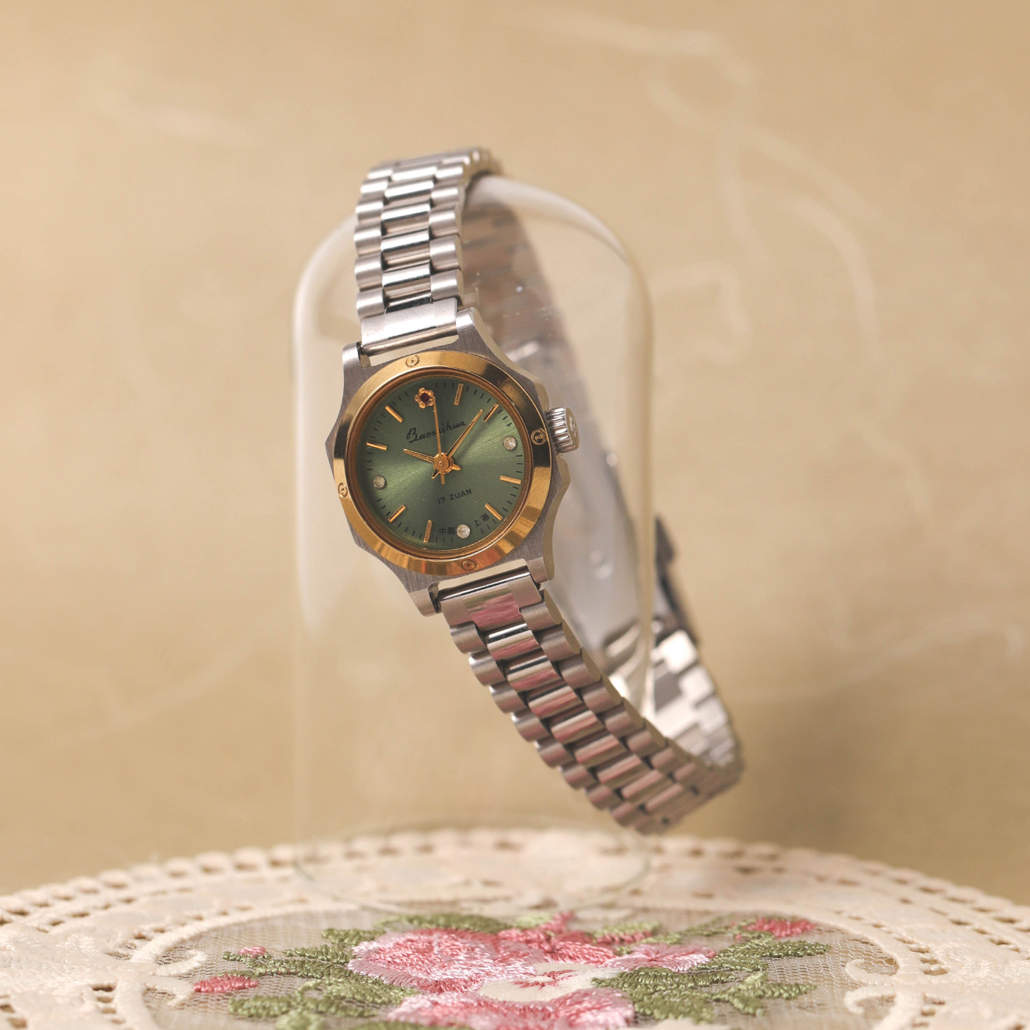 宝石花国货上海手表二厂小巧手动机械表间金紫色复古怀旧文艺女表