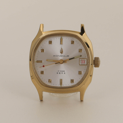 国货库存复古辽宁手表厂孔雀牌单日历手动机械表上弦31毫米