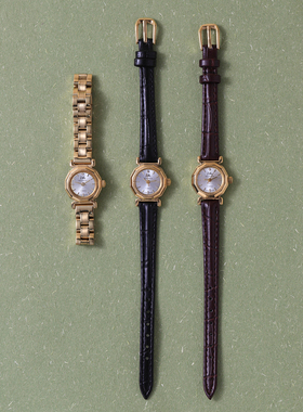 上海产90年代复古镀金原装小表盘牛皮表带手动机械女表小巧