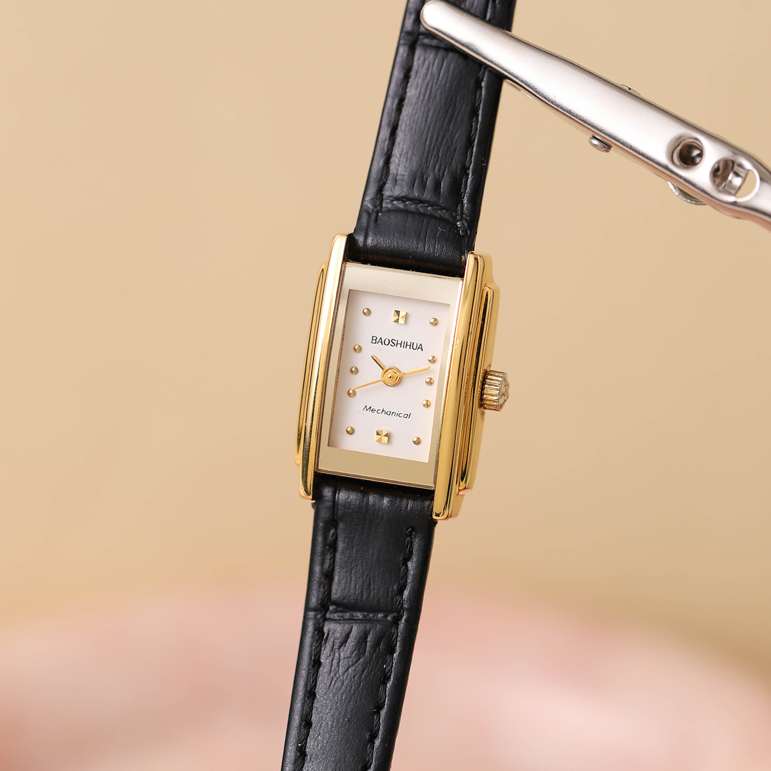 宝石花国货小巧手动机械表金色银色小长方形复古怀旧文艺轻奢女表