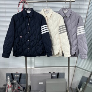 潮流TB秋冬季节新款经典条纹四道杠菱格纹翻领长袖四杠羽绒服女款