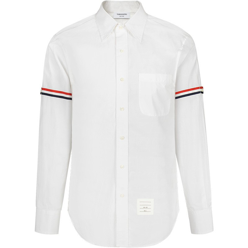 TB休闲长袖府绸衬衫韩版潮流男女情侣装帅四条杠白色衬衣