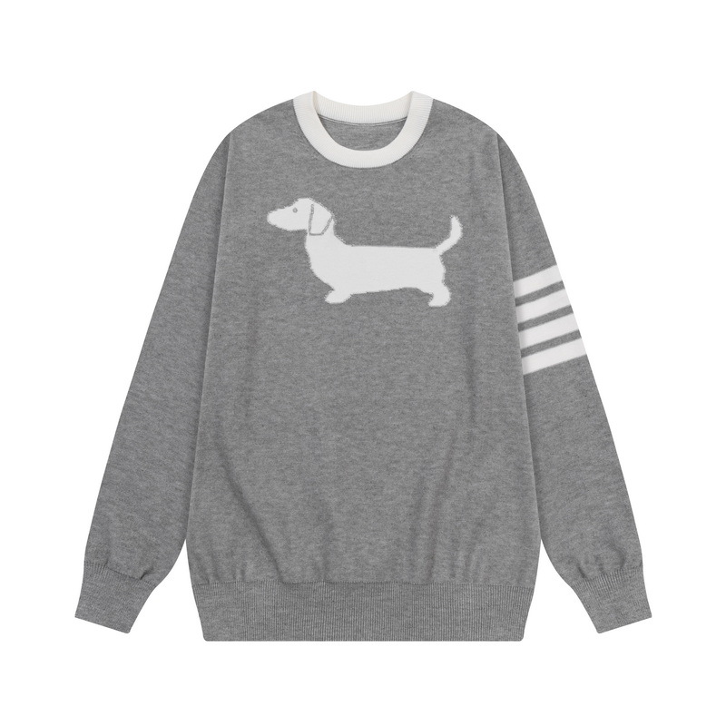 高定tb圆领套头针织经典四杠小狗图案情侣同款修身时尚打底衫毛衣