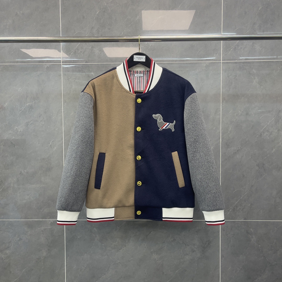 潮流TB新款小狗图案毛巾绣拼色棒球服夹克外套男女同款时尚百搭