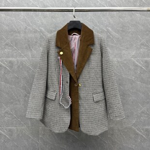 TBGD 女士秋冬百搭毛呢千鸟格撞色灯芯绒系列休闲西服两件套潮