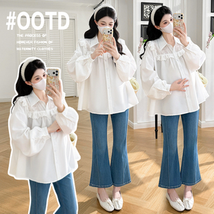 高级感孕妇装衬衫春装2026新款小性感雪纺蕾丝拼接衬衣衬衫上衣