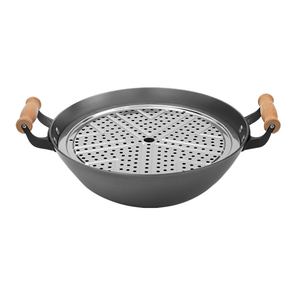 典匠铸铁锅家用老式炒菜锅无涂层加深带蒸片生铁锅圆底炒锅3/38