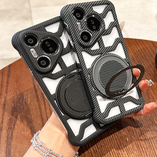 适用华为Pura80手机壳碳纤维纹散热无边框磁吸支架Pura70Pro镂空外壳Pura70ultra不卡膜p60pro高级感男女P80u
