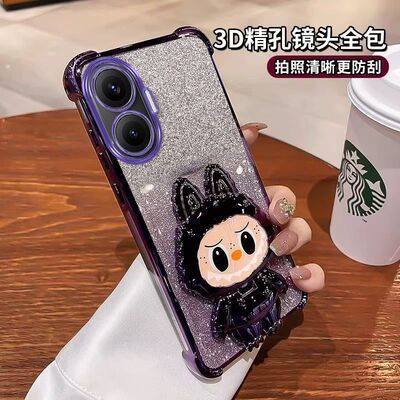 适用红米Turbo4pro化妆镜子带支架手机壳新款RdemiTurbo4透明高级感镜头全包防摔软Turbo3软硅胶女潮款