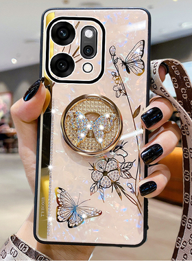 OPPOReno14手机壳新款Reno13Pro镶钻14pro支架硅胶11防摔10/9保护套Reno12奢华女款高级感带挂绳0pp0全包oppo