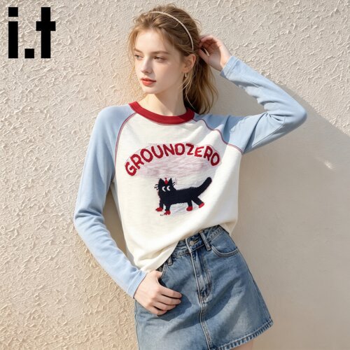 i.tGROUNDZERO针织衫长袖T恤女宽松型2026新款春秋氛围感薄款上衣