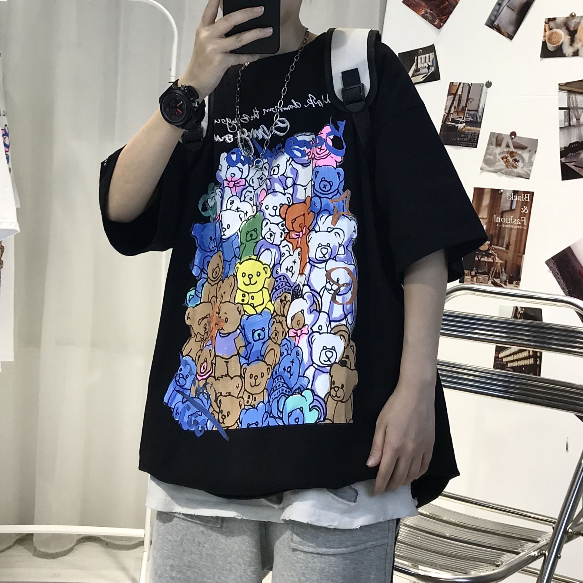 Summer new trend men's and women's loose print T-shirt lovers short sleeve T-shirt