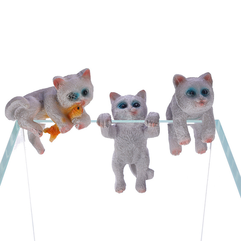 鱼缸造景树脂小猫挂件