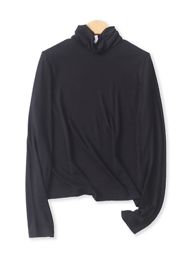 针织人棉高领打底衫秋季新款外贸女装百搭修身套头长袖上衣17092