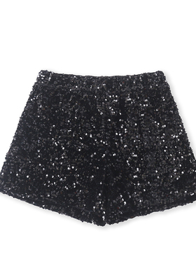 金丝绒亮片短裤秋季新款外贸女装复古松紧腰宽松大码休闲裤18866