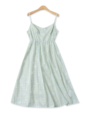 法式提花吊带裙夏季新款外贸女装时尚高腰后拉链显瘦中长裙18351