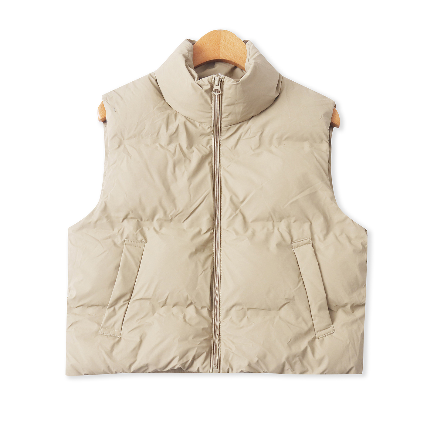 短款棉马甲冬季新款外贸女装百搭纯色修身立领保暖拉链背心19264