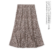豹纹半身裙夏新款 复古半松紧拉链荷叶摆显瘦中长裙13220 外贸女装