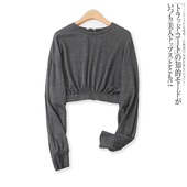 卫衣春新款 外贸女装 时尚 人棉短款 百搭宽松圆领套头长袖 上衣14997