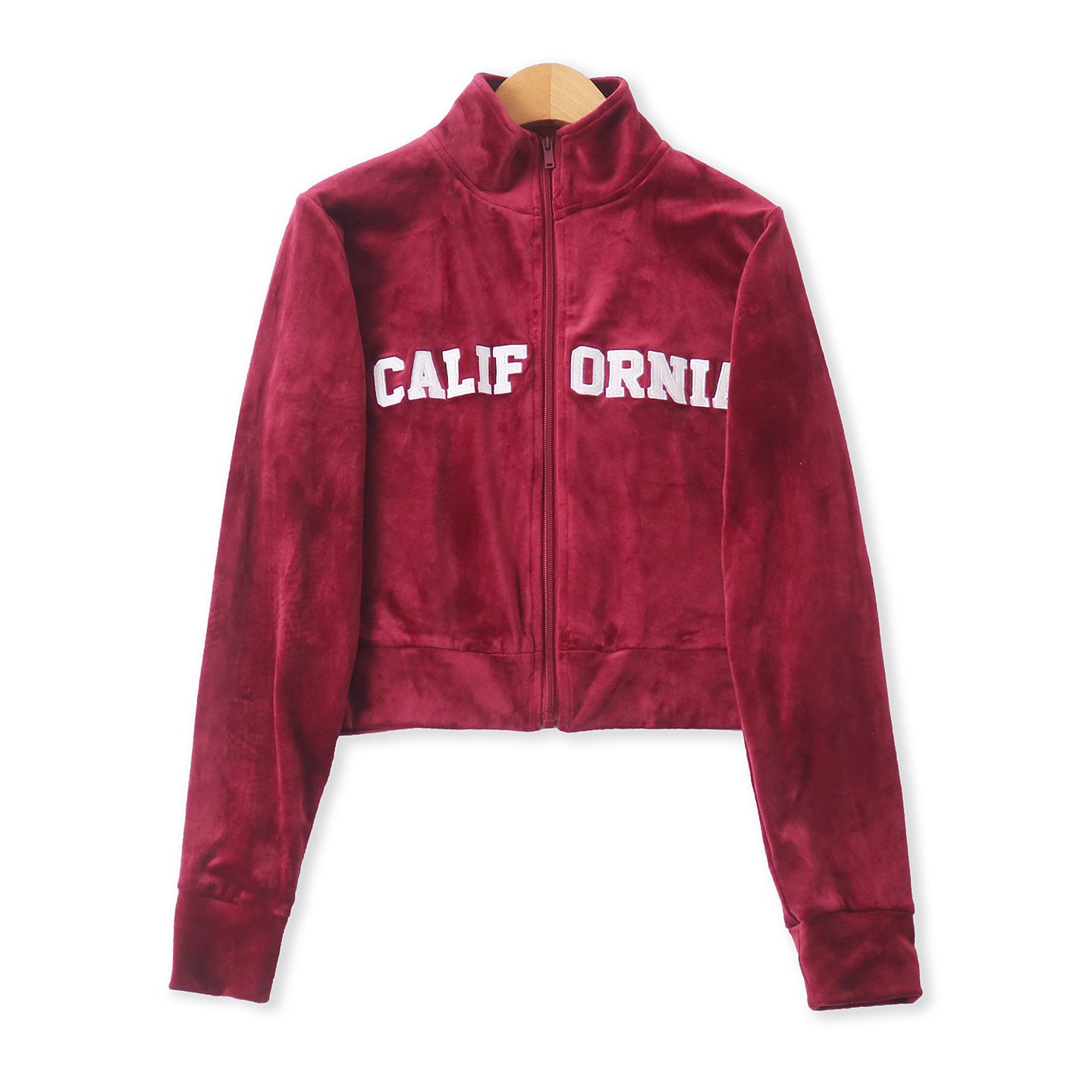 金丝绒卫衣春新款外贸女装百搭休闲修身长袖立领刺绣短外套19245