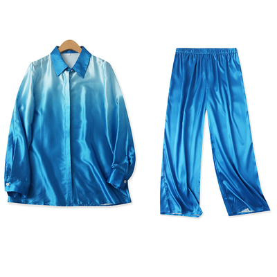 长袖亮面渐变色上衣+松紧长裤