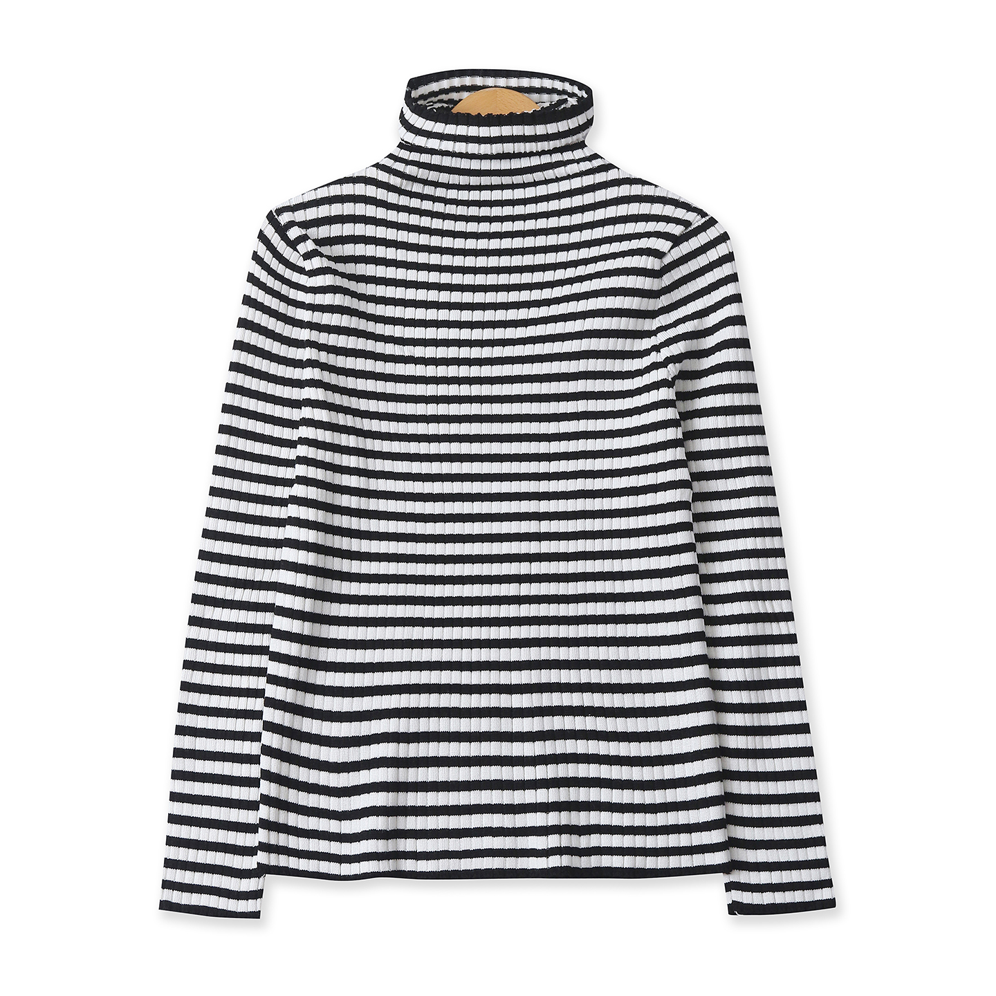 高领条纹针织衫秋季新款外贸女装百搭修身高弹力长袖打底T恤18752