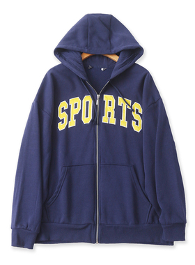 薄绒运动外套秋新款外贸女装休闲宽松连帽刺绣长袖拉链卫衣18577