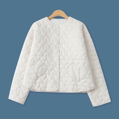 轻薄衍缝棉服秋冬新款外贸女装百搭休闲单排扣宽松长袖外套18635