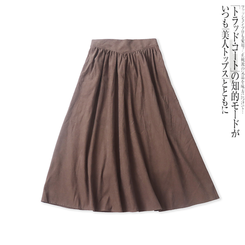 日单A字伞裙秋季新款外贸女装百搭半松紧斜插袋宽松半身长裙18054