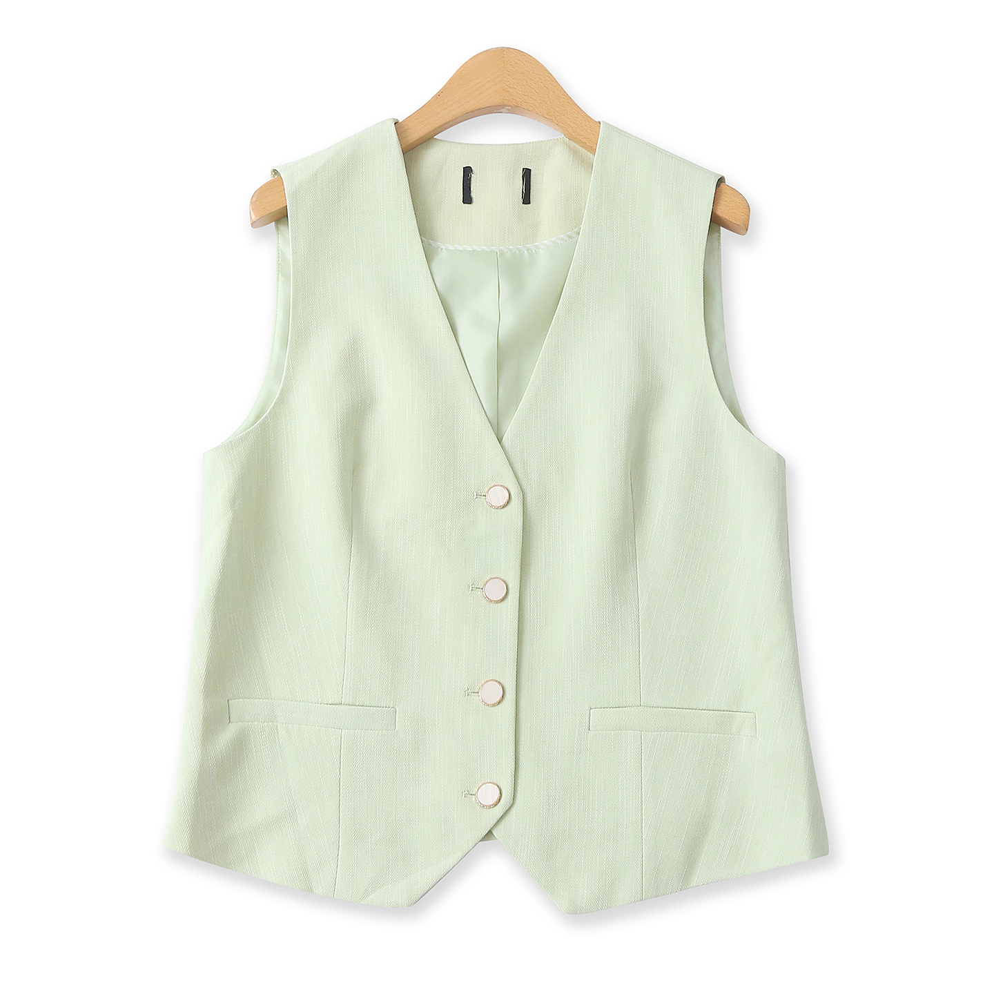 西装马甲秋季新款外贸女装百搭休闲深V领单排扣显瘦无袖背心18652