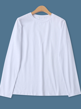 棉T恤春季新款外贸女装纯色简约百搭宽松圆领长袖套头打底衫19595