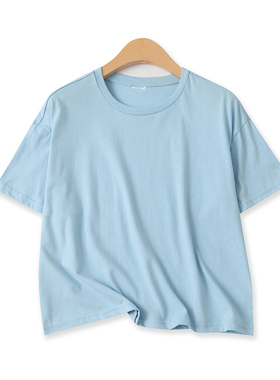 棉混纺T恤夏季新款外贸女装百搭宽松大版圆领套头短袖上衣16901