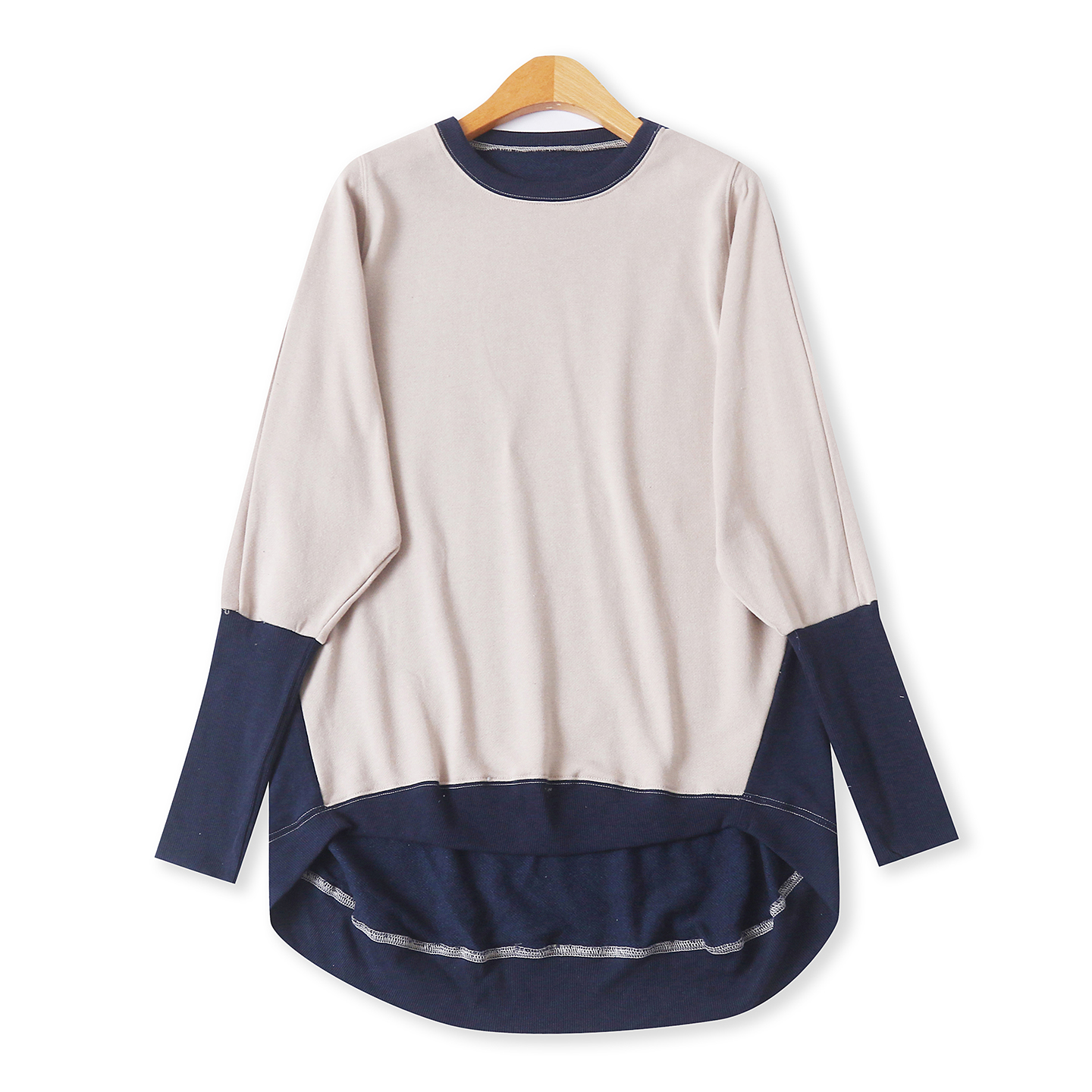 日单毛圈撞色卫衣秋季新款外贸女装休闲不规则宽松长袖上衣18888