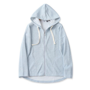 休闲宽松长袖 外贸女装 连帽拉链外套18547 秋新款 日单针织混纺开衫