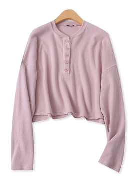 华夫格薄卫衣春季新款外贸女装百搭休闲宽松大版长袖短款T恤17881