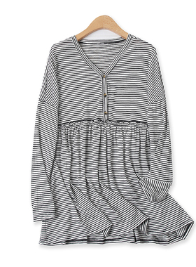 大版针织衫春秋新款外贸女装时尚减龄木耳边V领宽松长袖T恤14661