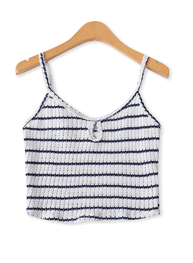 针织露脐吊带夏季新款外贸女装时尚百搭修身条纹镂空小背心18288