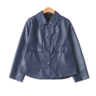 长袖 PU皮夹克秋季 纯色百搭翻领单排扣修身 外贸女装 外套18467 新款