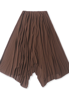 不规则半身裙秋新款外贸女装百搭时尚松紧腰宽松纯色A字长裙19046