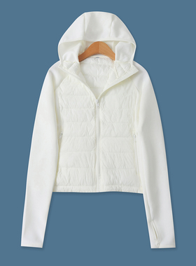 轻薄拼接棉衣冬季新款外贸女装百搭修身长袖连帽拉链短外套19241