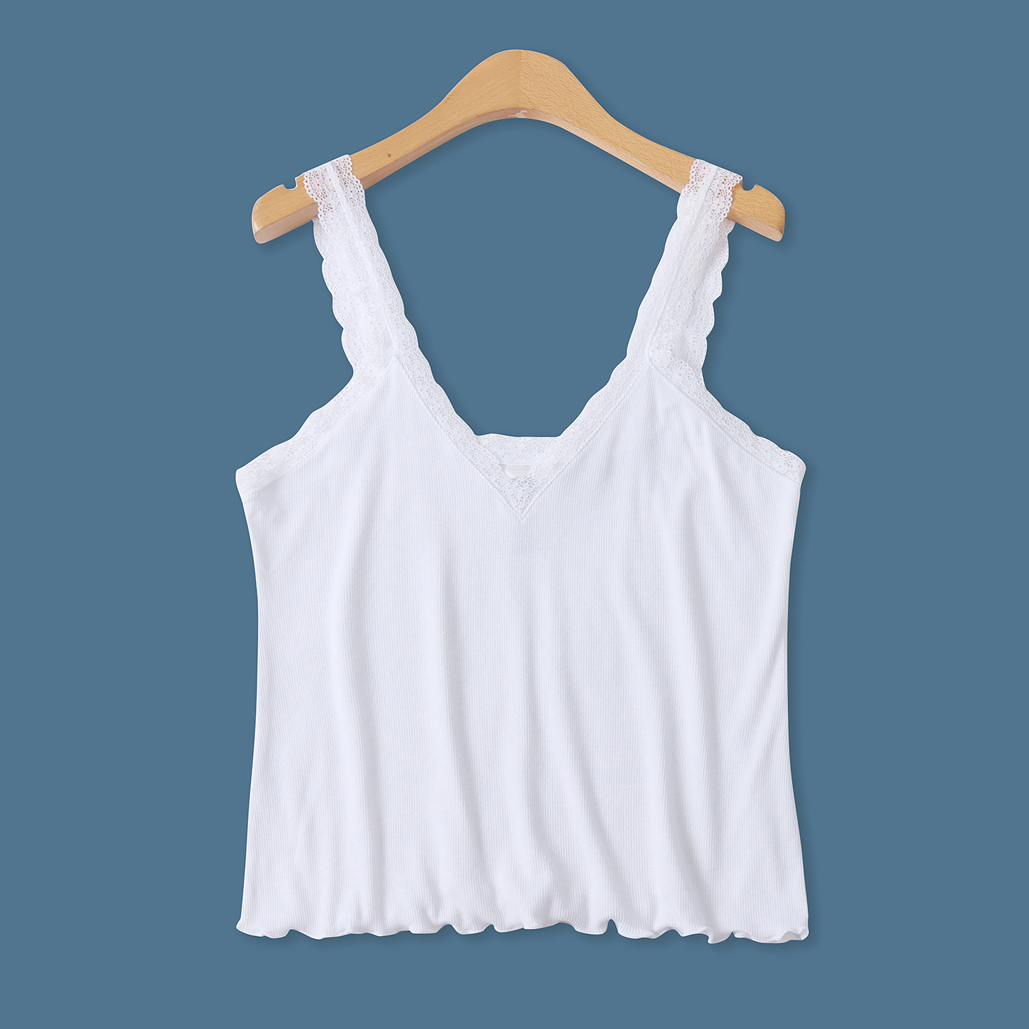 蕾丝拼接针织吊带夏季新款外贸女装甜美百搭V领宽松弹力背心18517